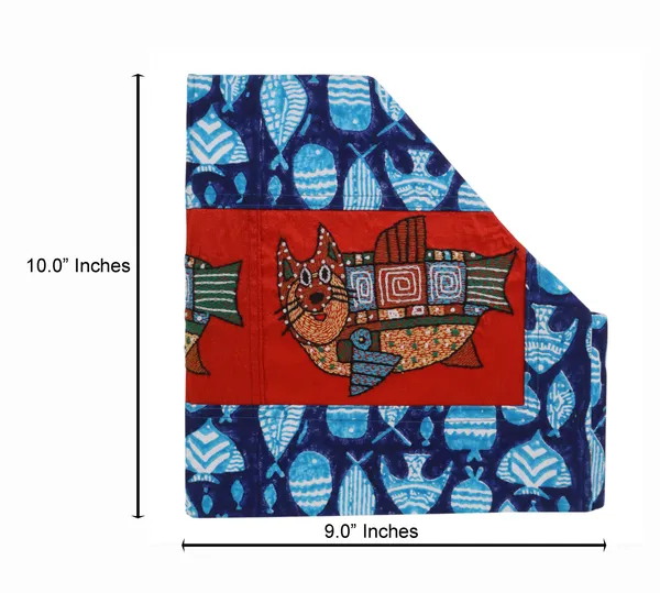 INDHA_Sturdy_Foldable_Desk_Organizer_&_Magazine_Holder_|_Hand_Block_Printed_Fabric_with_Embroidered_Cat_Fish_Motif_|_A4_Size_File_&_Book_Organizer_|_Ideal_for_Kids_Study_Table_&_Employee_Gifting