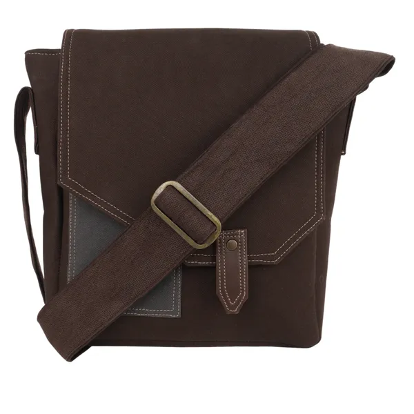 INDHA_Urban_Flap_Messenger_Bag_for_Men_|_Brown_Canvas_Shoulder_Bag_with_Vegan_Leather_Trim_|_Secure_Flap_&_Zipper_Closure_|_Everyday_Work_&_Travel_Bag