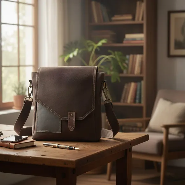 INDHA_Urban_Flap_Messenger_Bag_for_Men_|_Brown_Canvas_Shoulder_Bag_with_Vegan_Leather_Trim_|_Secure_Flap_&_Zipper_Closure_|_Everyday_Work_&_Travel_Bag