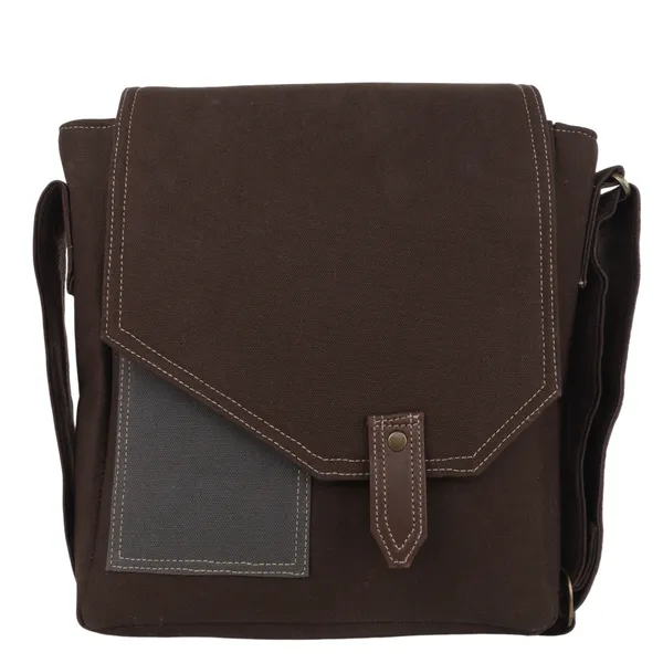 INDHA_Urban_Flap_Messenger_Bag_for_Men_|_Brown_Canvas_Shoulder_Bag_with_Vegan_Leather_Trim_|_Secure_Flap_&_Zipper_Closure_|_Everyday_Work_&_Travel_Bag
