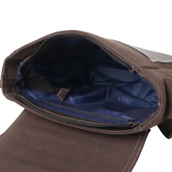INDHA_Urban_Flap_Messenger_Bag_for_Men_|_Brown_Canvas_Shoulder_Bag_with_Vegan_Leather_Trim_|_Secure_Flap_&_Zipper_Closure_|_Everyday_Work_&_Travel_Bag