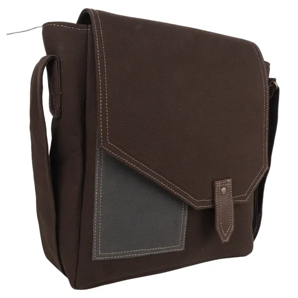 INDHA_Urban_Flap_Messenger_Bag_for_Men_|_Brown_Canvas_Shoulder_Bag_with_Vegan_Leather_Trim_|_Secure_Flap_&_Zipper_Closure_|_Everyday_Work_&_Travel_Bag