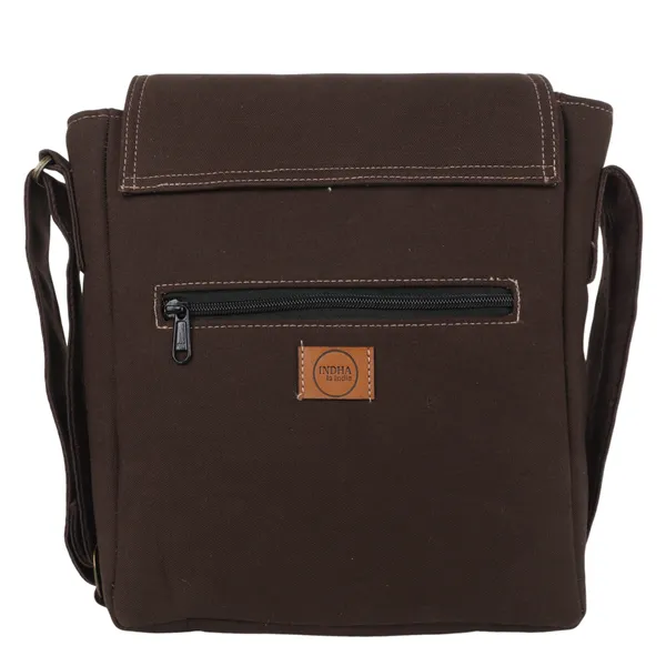 INDHA_Urban_Flap_Messenger_Bag_for_Men_|_Brown_Canvas_Shoulder_Bag_with_Vegan_Leather_Trim_|_Secure_Flap_&_Zipper_Closure_|_Everyday_Work_&_Travel_Bag