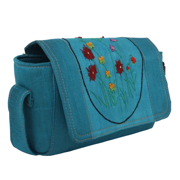 Indha_Aquamarine_Blue_Hand_Embroidered_Floral_Box_Shape_Shoulder_Bag_for_Women|Dupian_Silk