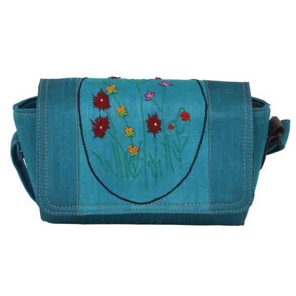 Indha_Aquamarine_Blue_Hand_Embroidered_Floral_Box_Shape_Shoulder_Bag_for_Women|Dupian_Silk