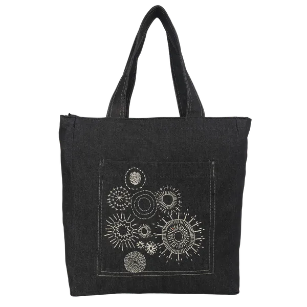 Indha_Black_Denim_Hand_Embroidered_Tote_Bag_|_Abstract_Motif_Sustainable_Carry_Bag|Stone_Wash_Look