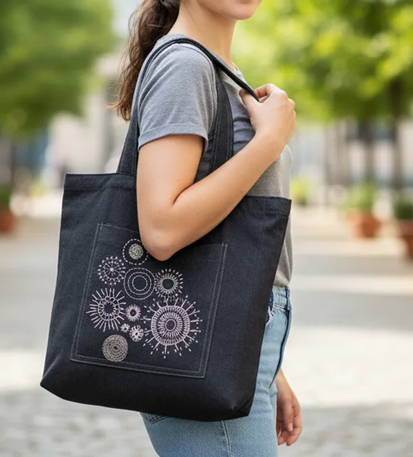 Indha_Black_Denim_Hand_Embroidered_Tote_Bag_|_Abstract_Motif_Sustainable_Carry_Bag|Stone_Wash_Look