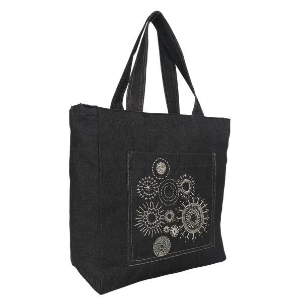 Indha_Black_Denim_Hand_Embroidered_Tote_Bag_|_Abstract_Motif_Sustainable_Carry_Bag|Stone_Wash_Look
