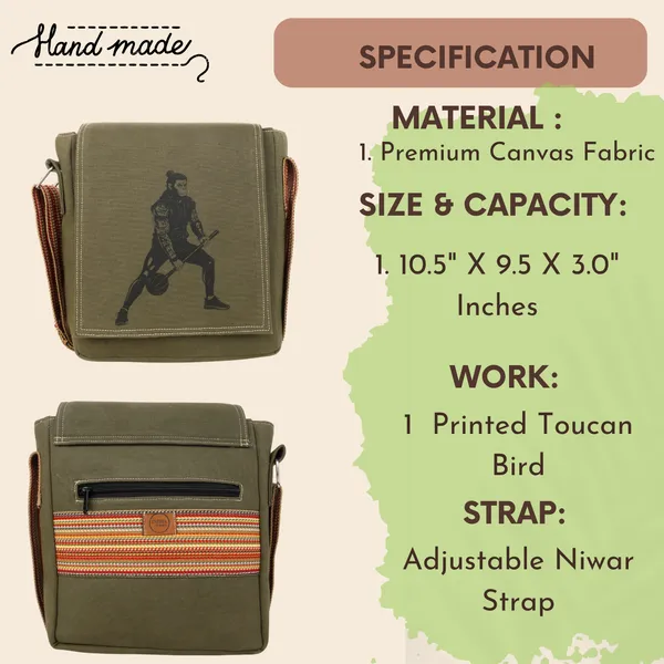 Indha_Crossbody_Bag_Green_Canvas_|_Lord_Hanuman_Tattoo_Art_Motif_Trendy_Rugged_Look_Bag