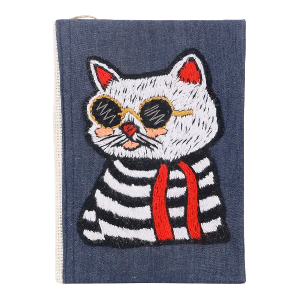 Indha_Denim_Diary_with_Cool_Cat_Hand_Embroidery_|_Handmade_Journal_Gift_for_Cat_Lovers