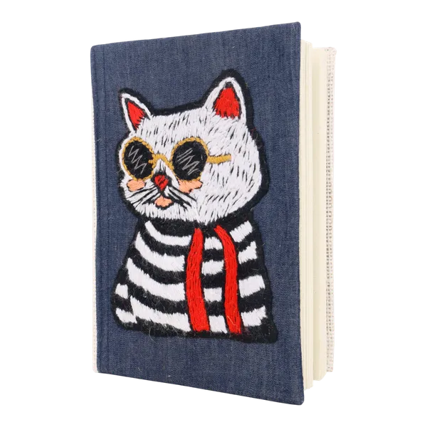 Indha_Denim_Diary_with_Cool_Cat_Hand_Embroidery_|_Handmade_Journal_Gift_for_Cat_Lovers