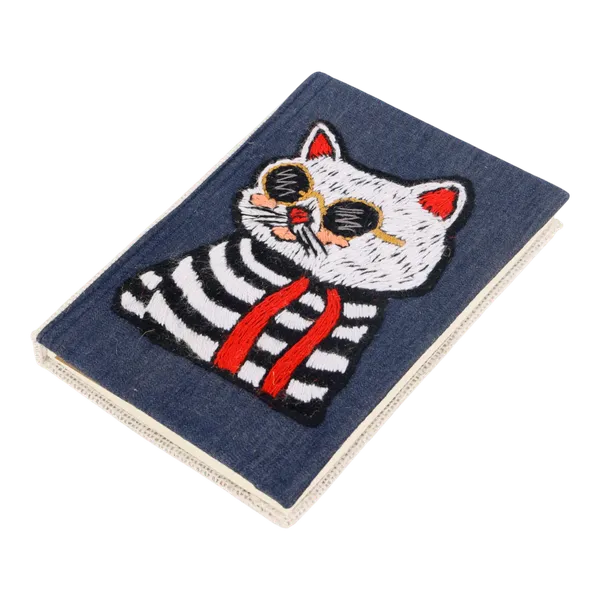 Indha_Denim_Diary_with_Cool_Cat_Hand_Embroidery_|_Handmade_Journal_Gift_for_Cat_Lovers