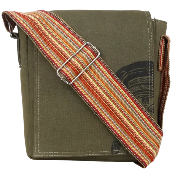 Indha_Green_Canvas_Crossbody_Bag_with_Kathakali_Art_Print_|_Trendy_Sling_Bag_for_Men