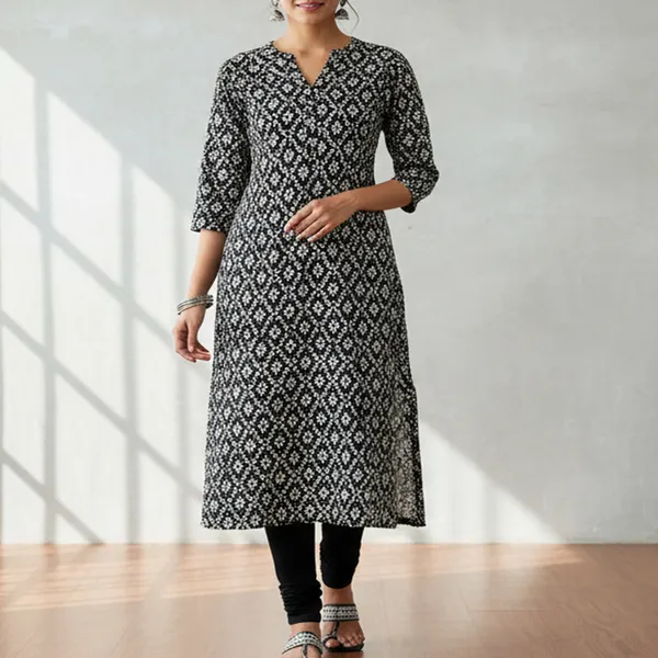 Indha_Hand_Block_Printed_Cotton_Fabric_(3_Meter)_–_Black_&_White_Dancing_Peacock_Design_|_100%_Cotton_Jaipuri_Block_Print_Fabric_for_Dresses,_Kurtis,_Sewing_&_Home_Décor