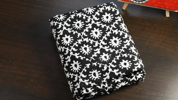 Indha_Hand_Block_Printed_Cotton_Fabric_(3_Meter)_–_Black_&_White_Dancing_Peacock_Design_|_100%_Cotton_Jaipuri_Block_Print_Fabric_for_Dresses,_Kurtis,_Sewing_&_Home_Décor