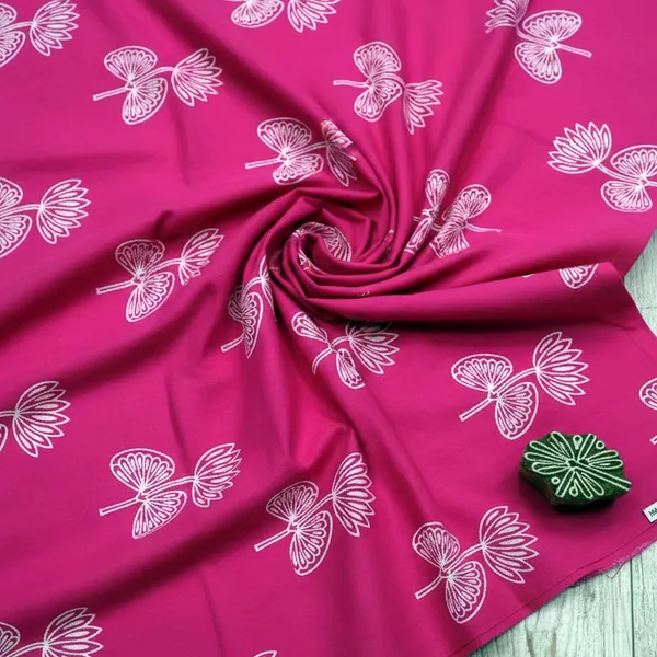 Indha_Hand_Block_Printed_Cotton_Fabric_–_Pink_with_White_Lotus_Flower_Motif_|_100%_Cotton_Jaipuri_Block_Print_for_Dresses,_Sewing,_Quilting_&_Home_Décor_|_3_Meter_Fabric