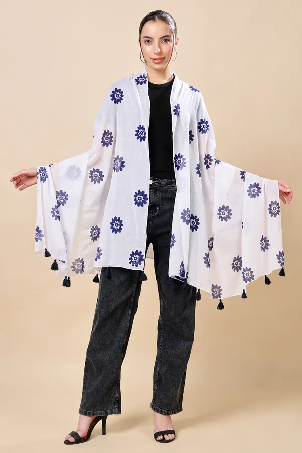 Indha_Hand_Block_Printed_Cotton_Stole_|_White_Stole_with_Blue_Floral_Print_|_Lightweight_Scarf_for_Women_|_Ethnic_&_Indo-Western_Wear_|_Gifting_Accessory