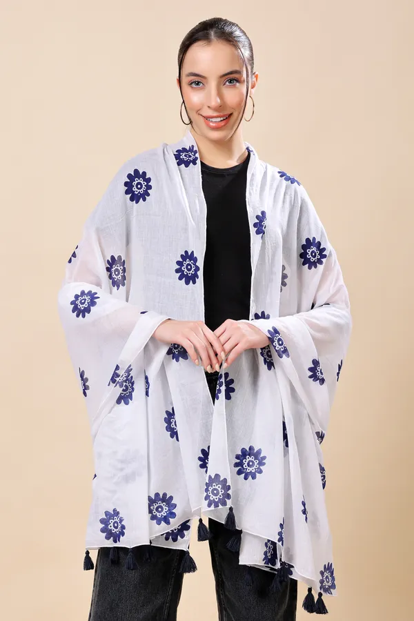 Indha_Hand_Block_Printed_Cotton_Stole_|_White_Stole_with_Blue_Floral_Print_|_Lightweight_Scarf_for_Women_|_Ethnic_&_Indo-Western_Wear_|_Gifting_Accessory