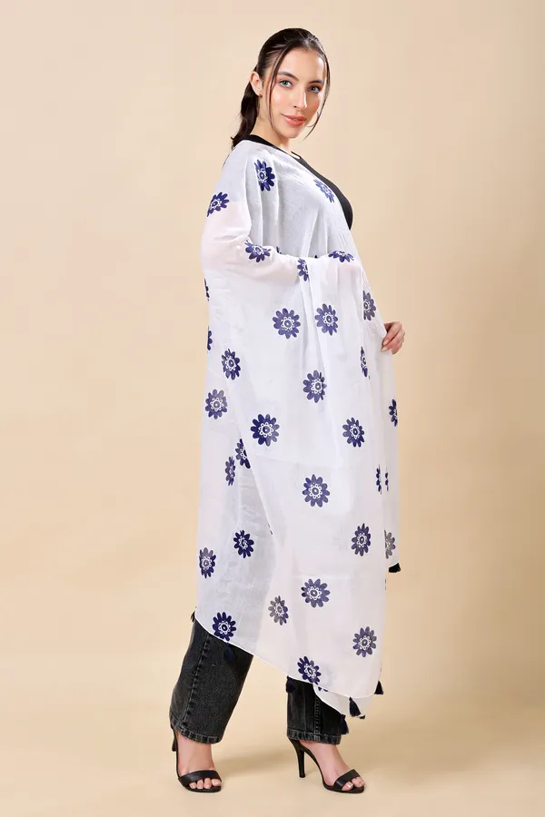 Indha_Hand_Block_Printed_Cotton_Stole_|_White_Stole_with_Blue_Floral_Print_|_Lightweight_Scarf_for_Women_|_Ethnic_&_Indo-Western_Wear_|_Gifting_Accessory