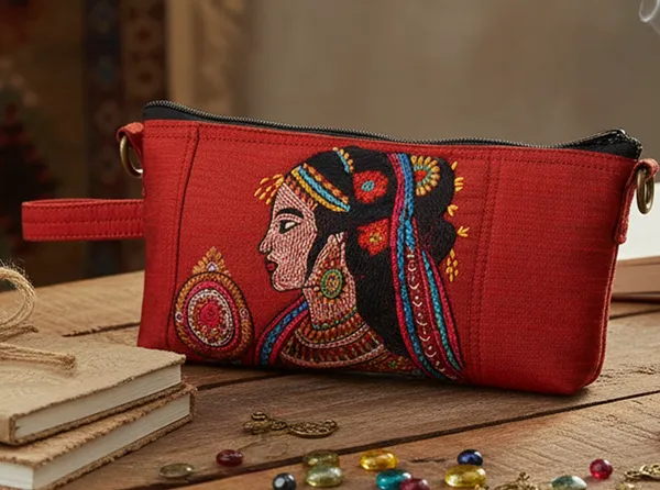 Indha_Hand-Embroidered_Pouch_Cum_Sling_Bag_|_Lady_with_Mirror_Motif_|_2-in-1_Travel_&_Daily_Use_Sling_Purse_|_Handmade_Ethnic_Gift_for_Women