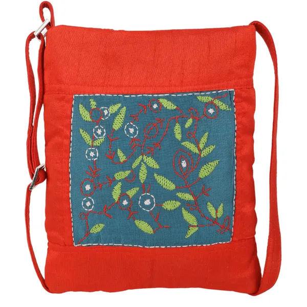 Indha_Hand_Embroidered_Sling_Bag_for_Women_|_Red_&_Teal_Green_Dupion_Silk_|_Leaf_&_Branch_Motif_Handmade_Crossbody_Bag_for_Daily_Use_&_Gifting