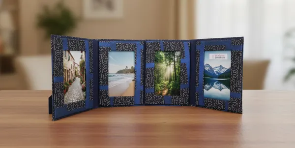 Indha_Handmade_4-in-1_Photo_Frame_Folder_|_Abstract_Print_Dupion_Silk_Cover_|_5_x_7_Inch_Decorative_Photo_Frame_|_Elegant_Gift_for_All_Occasions_(Blue)