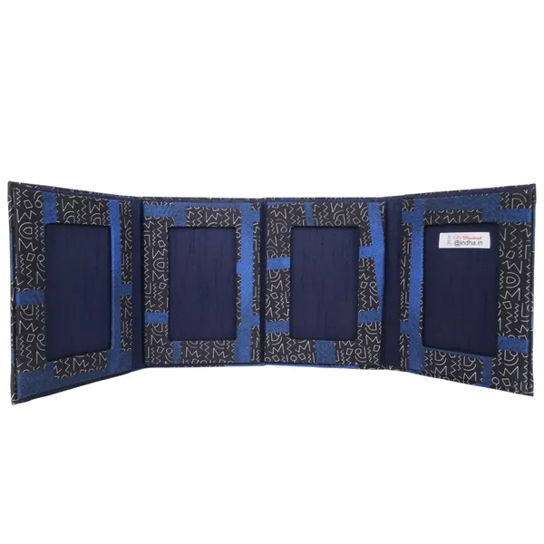 Indha_Handmade_4-in-1_Photo_Frame_Folder_|_Abstract_Print_Dupion_Silk_Cover_|_5_x_7_Inch_Decorative_Photo_Frame_|_Elegant_Gift_for_All_Occasions_(Blue)