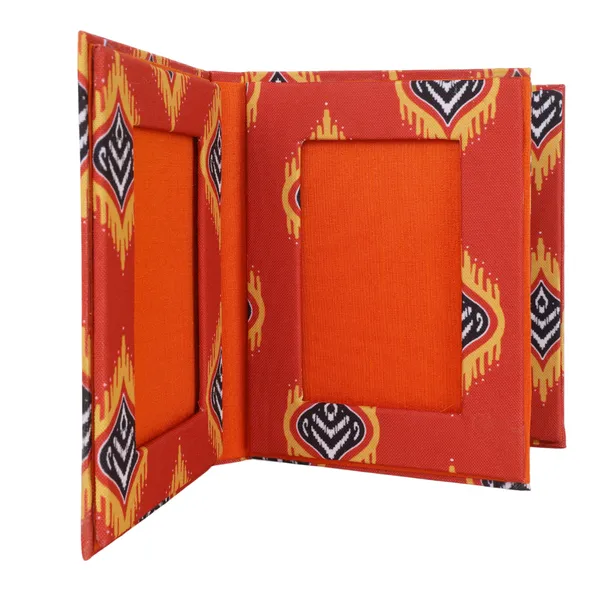 Indha_Handmade_4-in-1_Photo_Frame_Folder_|_Abstract_Print_Dupion_Silk_Cover_|_5_x_7_Inch_Decorative_Photo_Frame_|_Elegant_Gift_for_All_Occasions_(Orange_Flame)