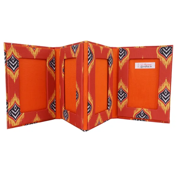Indha_Handmade_4-in-1_Photo_Frame_Folder_|_Abstract_Print_Dupion_Silk_Cover_|_5_x_7_Inch_Decorative_Photo_Frame_|_Elegant_Gift_for_All_Occasions_(Orange_Flame)