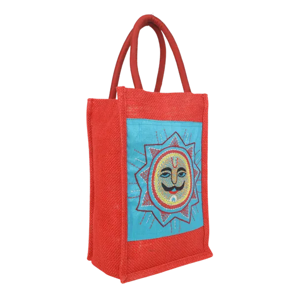Indha_Handmade_Jute_Bottle_Carry_Bag_|_Colourful_Madhubani_Sun_Embroidered_Gift_Bag