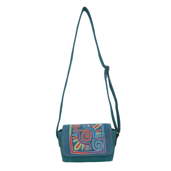 Indha_Teal_Blue_Hand_Embroidered_Box_shape_Shoulder_Bag_with_Red_&_Green_Threadwork|Dupian_Silk_|Exquisite_Craft