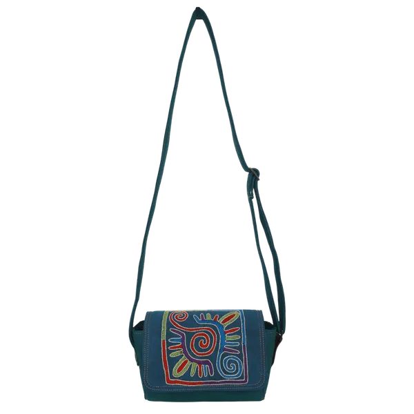 Indha_Teal_Blue_Hand_Embroidered_Box_shape_Shoulder_Bag_with_Red_&_Green_Threadwork|Dupian_Silk_|Exquisite_Craft