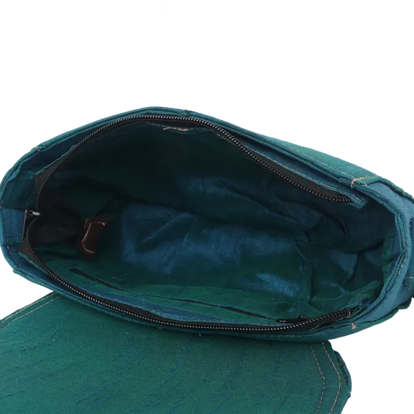 Indha_Teal_Blue_Hand_Embroidered_Box_shape_Shoulder_Bag_with_Red_&_Green_Threadwork|Dupian_Silk_|Exquisite_Craft