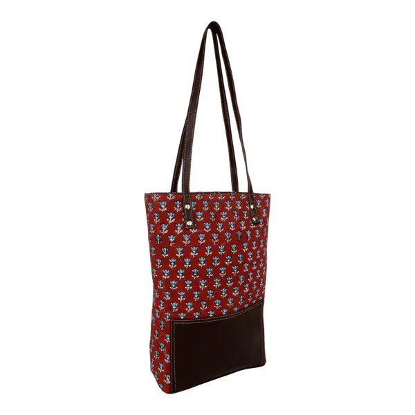 Indha_Women’s_Tote_Bag_|_Maroon_Floral_Hand_Block_Printed_Cotton_|_Lightweight_Shoulder_Bag_for_Office,_College,_Shopping_&_Travel