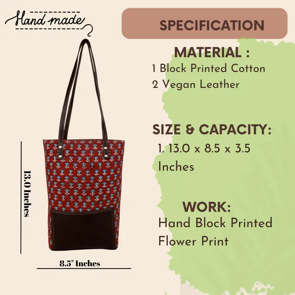 Indha_Women’s_Tote_Bag_|_Maroon_Floral_Hand_Block_Printed_Cotton_|_Lightweight_Shoulder_Bag_for_Office,_College,_Shopping_&_Travel