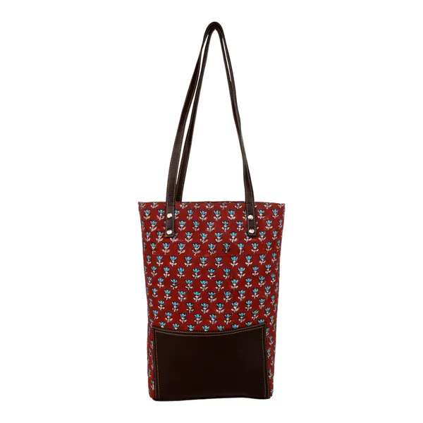 Indha_Women’s_Tote_Bag_|_Maroon_Floral_Hand_Block_Printed_Cotton_|_Lightweight_Shoulder_Bag_for_Office,_College,_Shopping_&_Travel