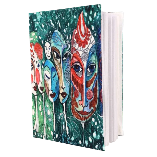 Indha_“Faces_of_Many_Stories_&_Emotions”_Diary_–_Handcrafted_Recycled_Paper_Journal_with_Tribal_Fusion_Art