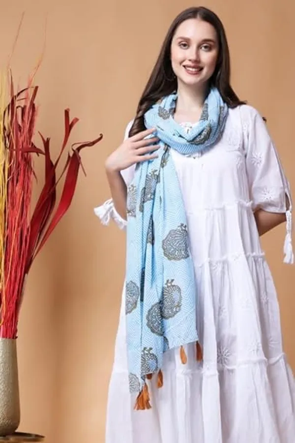 INDHA_Cotton_Stole_|_Block_Printed_Stole_|toles_For_Women_|_Traditional_Stoles_|_Gifting_|_Fashion_Wear_|_Indo_Western_Stole_|_Fashion_Accessory_(Peacock_With_Zig_Zag_Design)