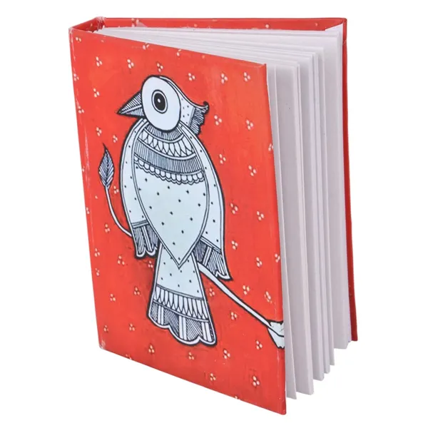 INDHA_Handmade_Recycled_Paper_Pocket_Diary_|_Upcycled_Printed_Motif_Cover_|_Eco-Friendly_Notebook_for_Office,_School_&_Gifting_|_50_Pages_|_3.5_x_5.0_Inches_|_Made_in_India_(Red_Bird_Print)