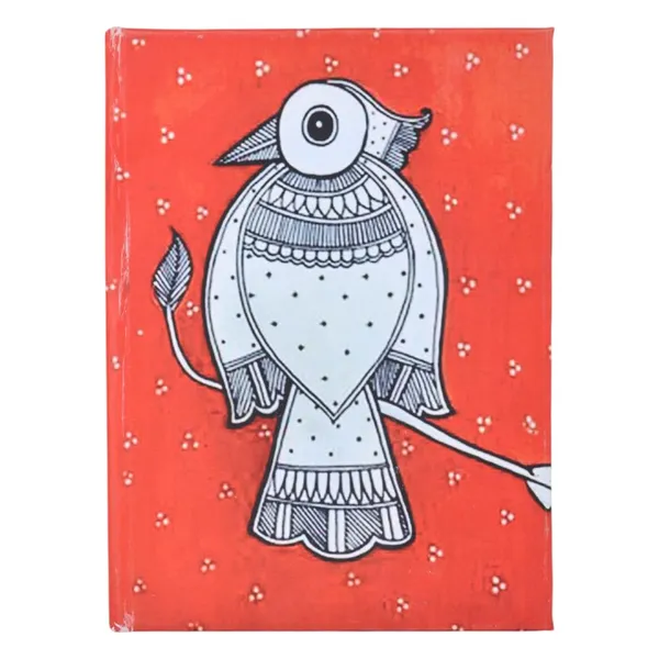 INDHA_Handmade_Recycled_Paper_Pocket_Diary_|_Upcycled_Printed_Motif_Cover_|_Eco-Friendly_Notebook_for_Office,_School_&_Gifting_|_50_Pages_|_3.5_x_5.0_Inches_|_Made_in_India_(Red_Bird_Print)