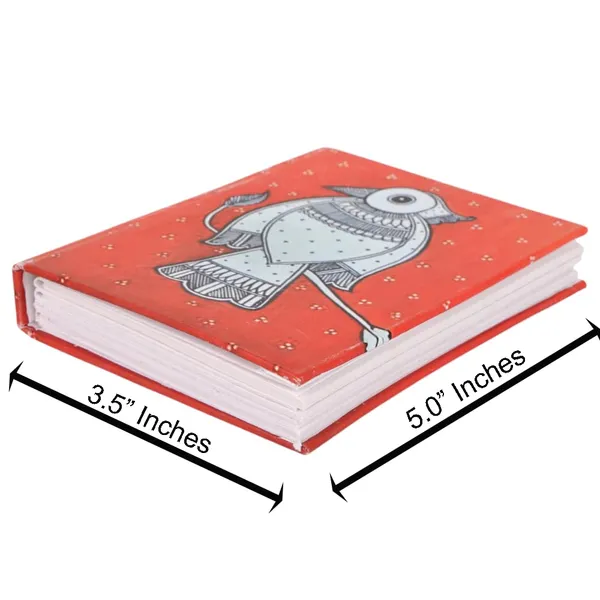 INDHA_Handmade_Recycled_Paper_Pocket_Diary_|_Upcycled_Printed_Motif_Cover_|_Eco-Friendly_Notebook_for_Office,_School_&_Gifting_|_50_Pages_|_3.5_x_5.0_Inches_|_Made_in_India_(Red_Bird_Print)