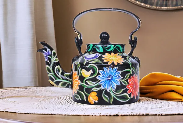 INDHA_Hand-Painted_Black_Aluminum_Decorative_Kettle_Floral_Design_1L_|_Artisan_Made_Vintage_Style_Tabletop_Decor_|_Eco-Friendly_Handmade_Gift_|_Home_&_Kitchen_Accent