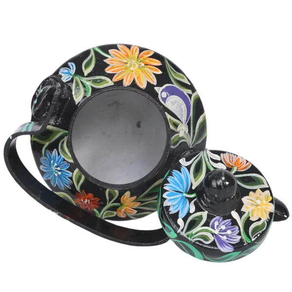 INDHA_Hand-Painted_Black_Aluminum_Decorative_Kettle_Floral_Design_1L_|_Artisan_Made_Vintage_Style_Tabletop_Decor_|_Eco-Friendly_Handmade_Gift_|_Home_&_Kitchen_Accent