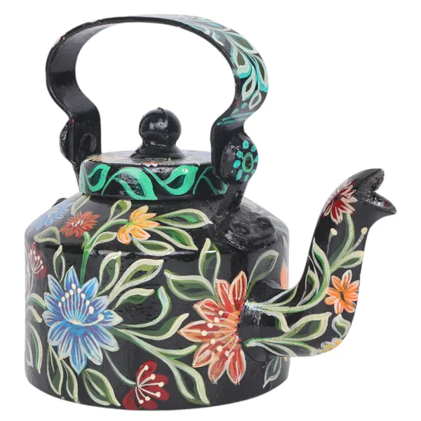 INDHA_Hand-Painted_Black_Aluminum_Decorative_Kettle_Floral_Design_1L_|_Artisan_Made_Vintage_Style_Tabletop_Decor_|_Eco-Friendly_Handmade_Gift_|_Home_&_Kitchen_Accent