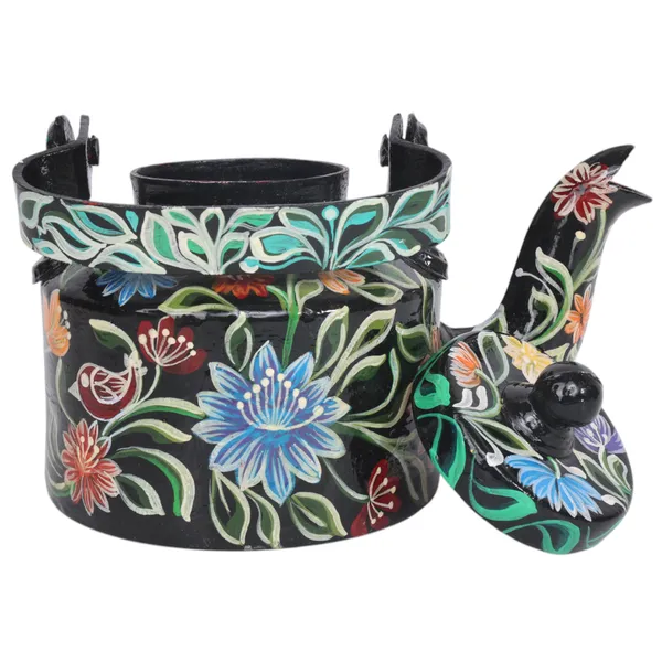 INDHA_Hand-Painted_Black_Aluminum_Decorative_Kettle_Floral_Design_1L_|_Artisan_Made_Vintage_Style_Tabletop_Decor_|_Eco-Friendly_Handmade_Gift_|_Home_&_Kitchen_Accent