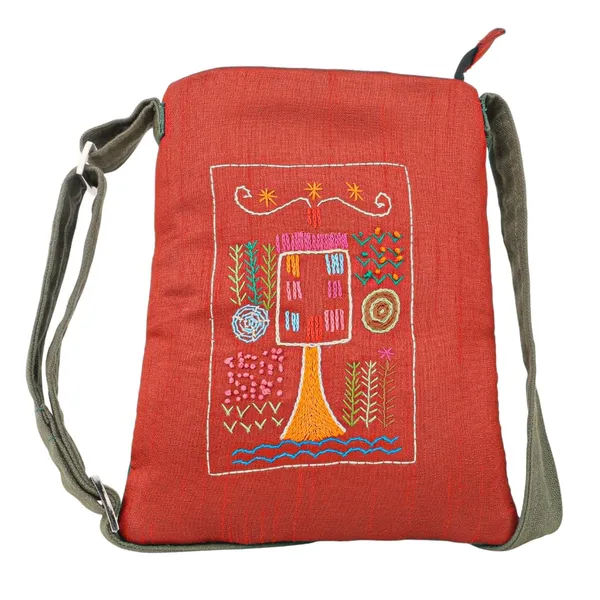 Indha_Handmade_Embroidered_Sling_Bag_for_Women_|_Quirky_House_&_Tree_Motif_|_Terracotta_Red_Dupion_Silk_&_Canvas_Crossbody_|_Lightweight_Everyday_Sling_for_College,_Travel_&_Shopping