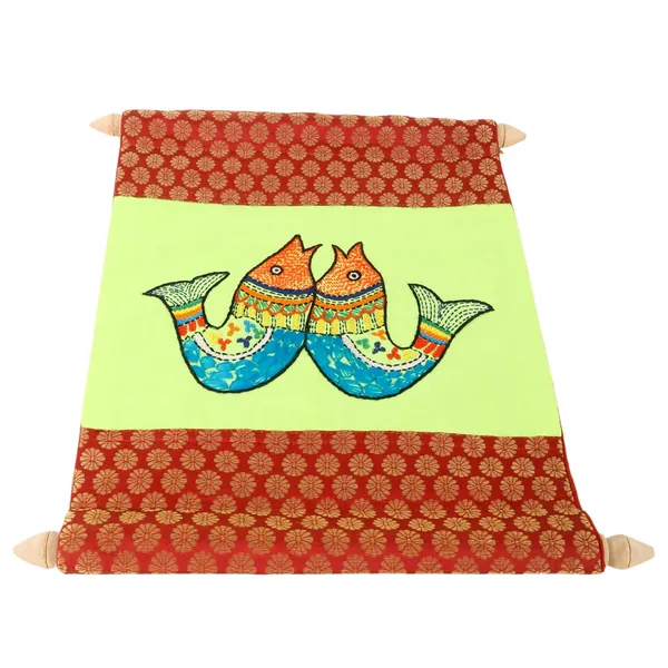Indha_Hand-Embroidered_Wall_Scroll_|_Lime-Green_Dupion_Silk_with_Red_Brocade_|_Handmade_Wall_Hanging_with_Wooden_Finials_|_Gift-Ready_Ethical_Home_D�cor