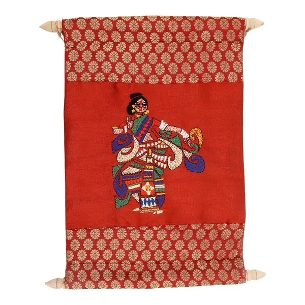 Indha_Handcrafted_Wall_Scroll_|_Maroon_Dupion_Silk_with_Gold_Brocade_Borders_|_Handmade_Home_D�cor_|_Wooden_Finials_|_Gift-Ready_Hanging_Scroll
