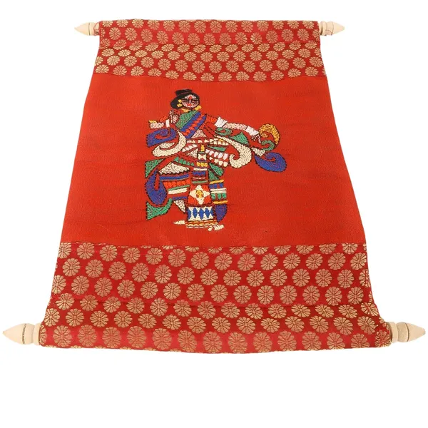 Indha_Handcrafted_Wall_Scroll_|_Maroon_Dupion_Silk_with_Gold_Brocade_Borders_|_Handmade_Home_D�cor_|_Wooden_Finials_|_Gift-Ready_Hanging_Scroll