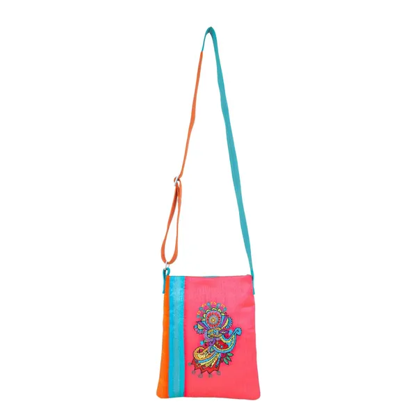 Indha_Handmade_Embroidered_Sling_Bag_for_Women_|_Colourful_Paisley_Motif_|_Pink_&_Orange_Dupion_Silk_Crossbody_|_Lightweight_Casual_Sling_for_College,_Shopping_&_Travel_|_Handmade_by_Artisans